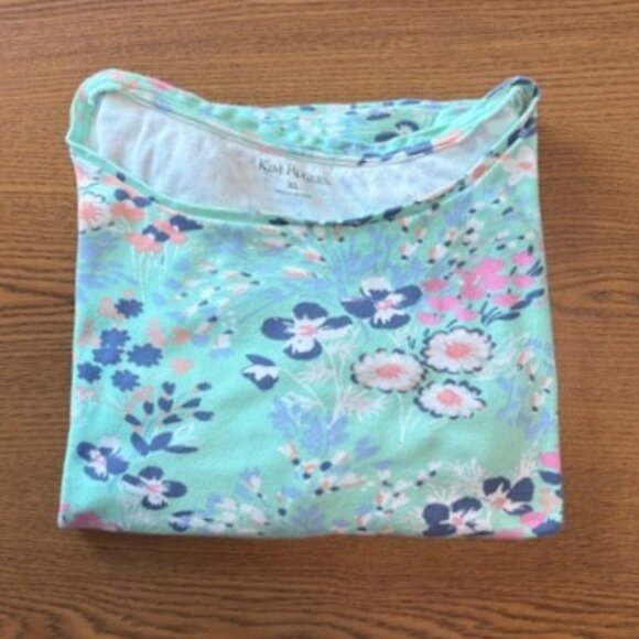 Kim Rogers Sage Green Floral Short Sleeve Top with Ruffled Sleeves - Picture 1 of 6